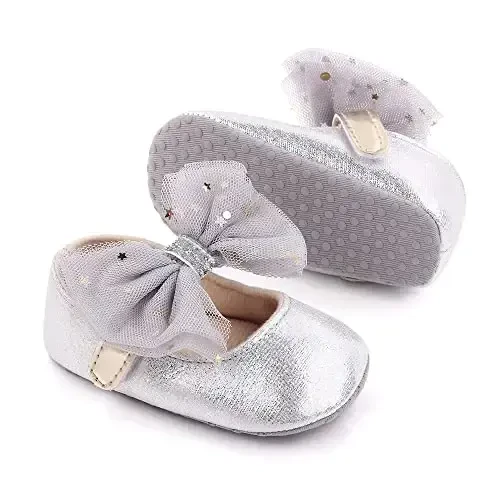SABATUTU Infant Baby Girls Princess Wedding Dress Mary Jane Flats, Toddler Soft Sole Prewalker Sparkly Lightweight Shoes - 5