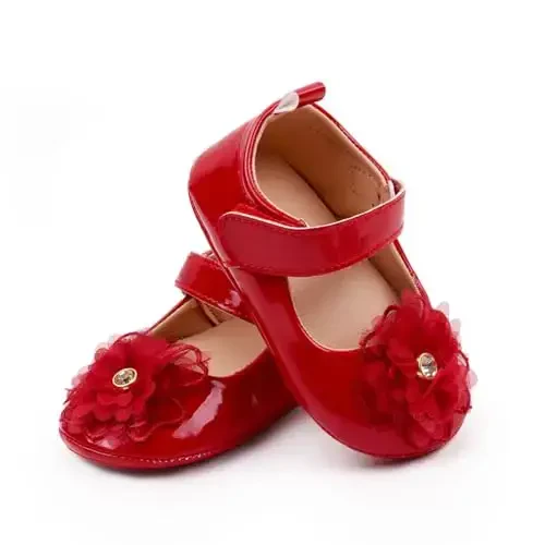 SABATUTU Infant Baby Girls Princess Wedding Dress Mary Jane Flats,Toddler Soft Sole Prewalker Sparkly Lightweight Shoes 