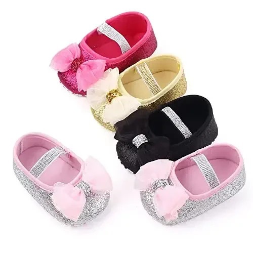 SABATUTU Infant Baby Girls Princess Wedding Dress Mary Jane Flats,Toddler Soft Sole Prewalker Sparkly Lightweight Shoes - 6