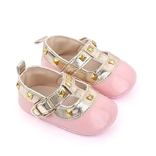 SABATUTU Infant Baby Girls Princess Wedding Dress Mary Jane Flats,Toddler Soft Sole Prewalker Sparkly Lightweight Shoes - 4