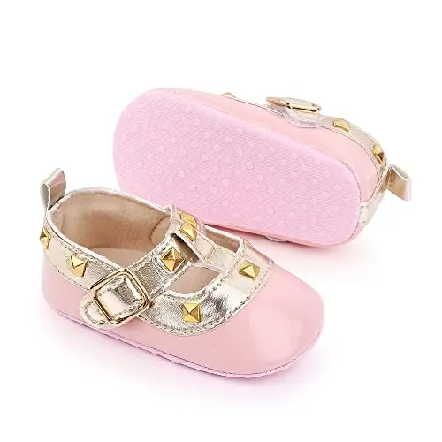 SABATUTU Infant Baby Girls Princess Wedding Dress Mary Jane Flats,Toddler Soft Sole Prewalker Sparkly Lightweight Shoes - 5
