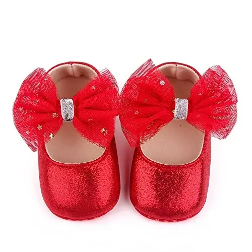 SABATUTU Infant Baby Girls Princess Wedding Dress Mary Jane Flats,Toddler Soft Sole Prewalker Sparkly Lightweight Shoes - 4