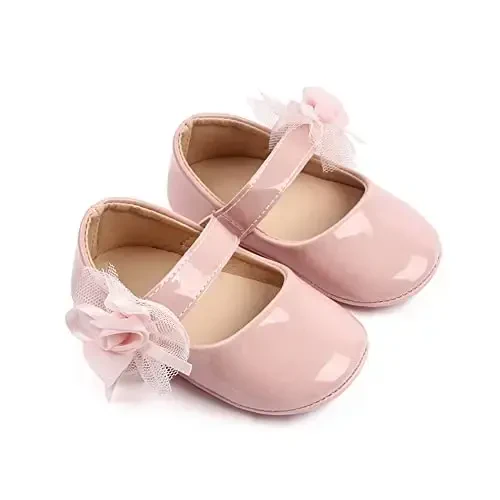 SABATUTU Infant Baby Girls Princess Wedding Dress Mary Jane Flats,Toddler Soft Sole Prewalker Sparkly Lightweight Shoes - 5