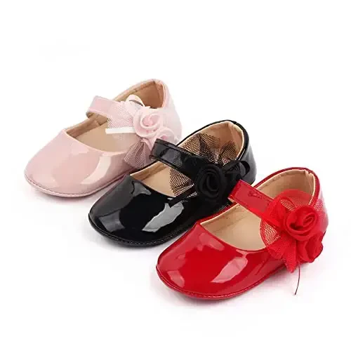 SABATUTU Infant Baby Girls Princess Wedding Dress Mary Jane Flats,Toddler Soft Sole Prewalker Sparkly Lightweight Shoes - 7