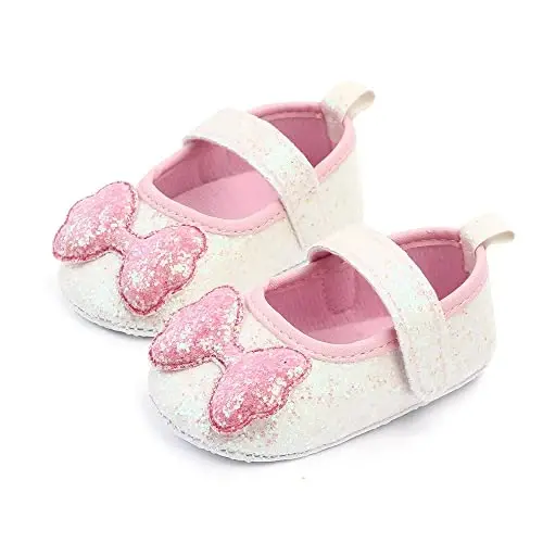 SABATUTU Infant Baby Girls Princess Wedding Dress Mary Jane Flats,Toddler Soft Sole Prewalker Sparkly Lightweight Shoes 