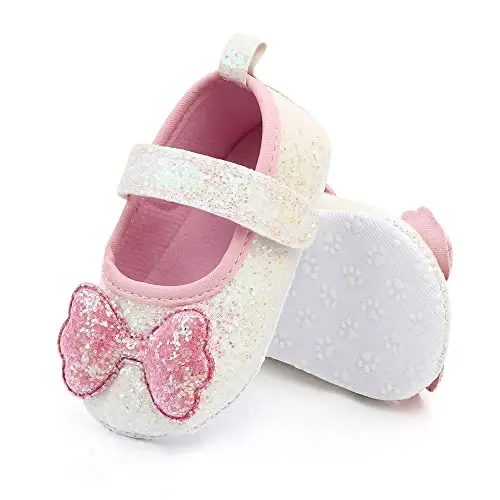 SABATUTU Infant Baby Girls Princess Wedding Dress Mary Jane Flats,Toddler Soft Sole Prewalker Sparkly Lightweight Shoes - 4
