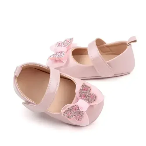 SABATUTU Infant Baby Girls Princess Wedding Dress Mary Jane Flats,Toddler Soft Sole Prewalker Sparkly Lightweight Shoes - 5