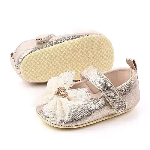 SABATUTU Infant Baby Girls Princess Wedding Dress Mary Jane Flats,Toddler Soft Sole Prewalker Sparkly Lightweight Shoes - 2