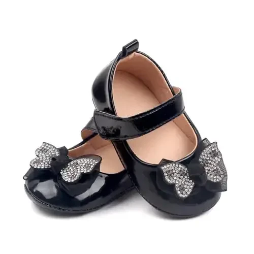 SABATUTU Infant Baby Girls Princess Wedding Dress Mary Jane Flats,Toddler Soft Sole Prewalker Sparkly Lightweight Shoes - 1