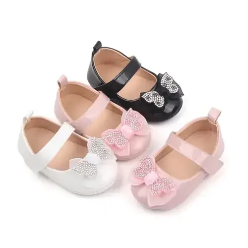 SABATUTU Infant Baby Girls Princess Wedding Dress Mary Jane Flats,Toddler Soft Sole Prewalker Sparkly Lightweight Shoes - 6