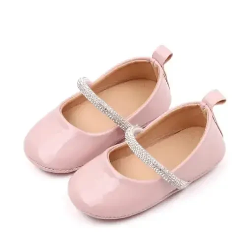 SABATUTU Infant Baby Girls Princess Wedding Dress Mary Jane Flats,Toddler Soft Sole Prewalker Sparkly Lightweight Shoes - 5