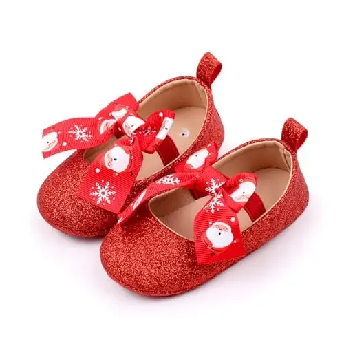 SABATUTU Infant Baby Girls Princess Wedding Dress Mary Jane Flats,Toddler Soft Sole Prewalker Sparkly Lightweight Shoes - 4