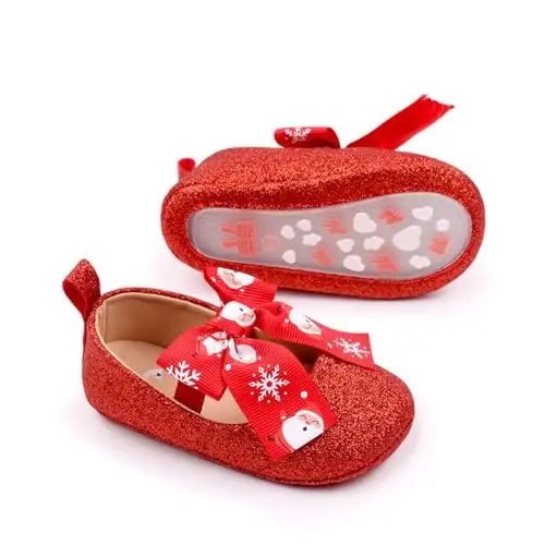 SABATUTU Infant Baby Girls Princess Wedding Dress Mary Jane Flats,Toddler Soft Sole Prewalker Sparkly Lightweight Shoes - 5