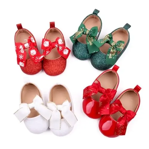 SABATUTU Infant Baby Girls Princess Wedding Dress Mary Jane Flats,Toddler Soft Sole Prewalker Sparkly Lightweight Shoes - 6