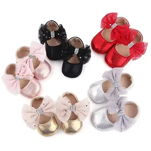 SABATUTU Infant Baby Girls Princess Wedding Dress Mary Jane Flats,Toddler Soft Sole Prewalker Sparkly Lightweight Shoes - 6