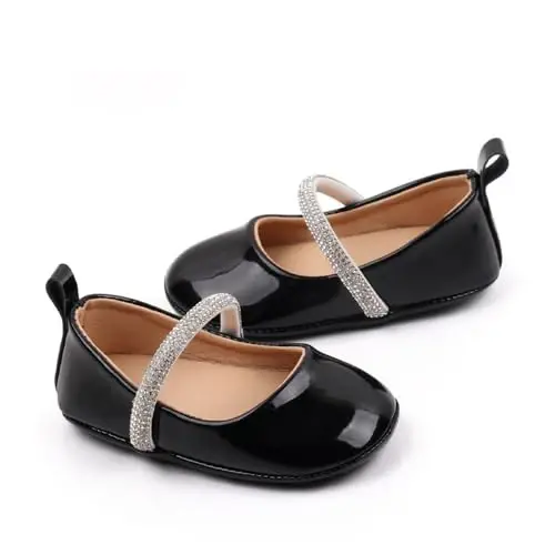 SABATUTU Infant Baby Girls Princess Wedding Dress Mary Jane Flats,Toddler Soft Sole Prewalker Sparkly Lightweight Shoes - 1