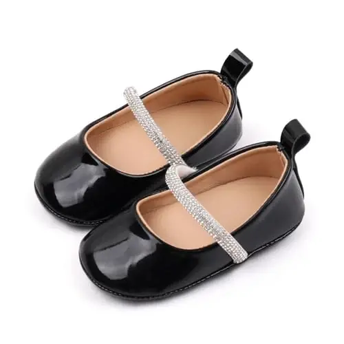 SABATUTU Infant Baby Girls Princess Wedding Dress Mary Jane Flats,Toddler Soft Sole Prewalker Sparkly Lightweight Shoes - 3