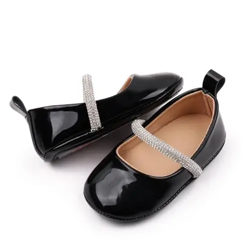 SABATUTU Infant Baby Girls Princess Wedding Dress Mary Jane Flats,Toddler Soft Sole Prewalker Sparkly Lightweight Shoes - 5