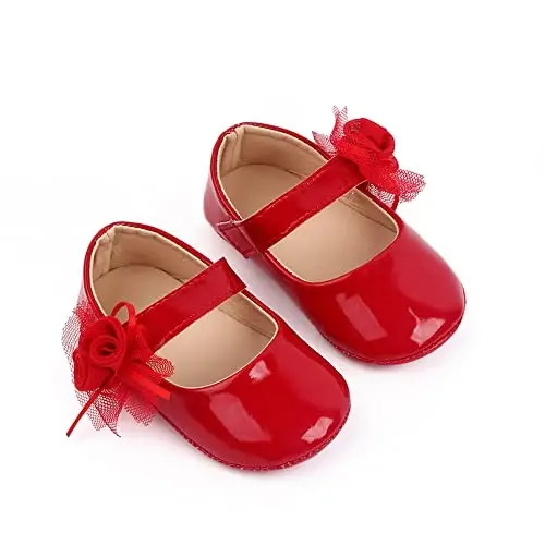 SABATUTU Infant Baby Girls Princess Wedding Dress Mary Jane Flats,Toddler Soft Sole Prewalker Sparkly Lightweight Shoes - 4