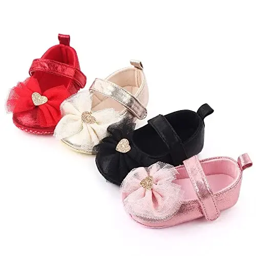 SABATUTU Infant Baby Girls Princess Wedding Dress Mary Jane Flats,Toddler Soft Sole Prewalker Sparkly Lightweight Shoes - 7