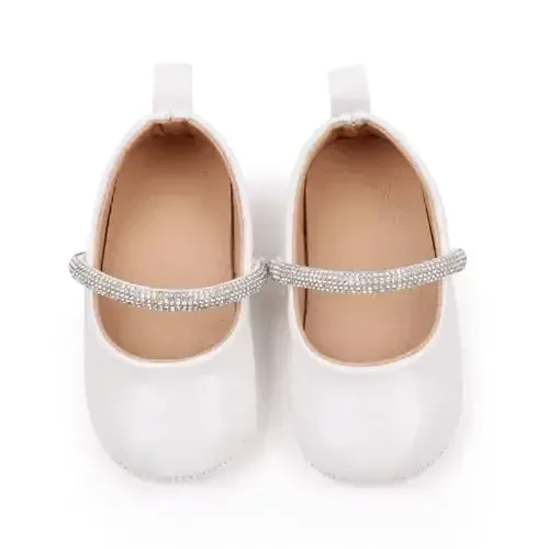 SABATUTU Infant Baby Girls Princess Wedding Dress Mary Jane Flats,Toddler Soft Sole Prewalker Sparkly Lightweight Shoes - 3