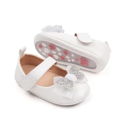 SABATUTU Infant Baby Girls Princess Wedding Dress Mary Jane Flats,Toddler Soft Sole Prewalker Sparkly Lightweight Shoes - 3