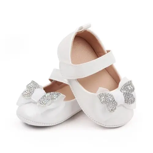 SABATUTU Infant Baby Girls Princess Wedding Dress Mary Jane Flats,Toddler Soft Sole Prewalker Sparkly Lightweight Shoes - 5
