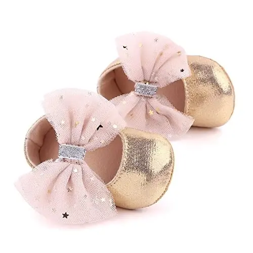 SABATUTU Infant Baby Girls Princess Wedding Dress Mary Jane Flats,Toddler Soft Sole Prewalker Sparkly Lightweight Shoes - 3