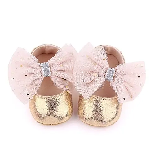 SABATUTU Infant Baby Girls Princess Wedding Dress Mary Jane Flats,Toddler Soft Sole Prewalker Sparkly Lightweight Shoes - 4