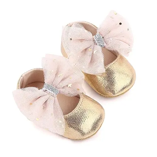 SABATUTU Infant Baby Girls Princess Wedding Dress Mary Jane Flats,Toddler Soft Sole Prewalker Sparkly Lightweight Shoes - 5