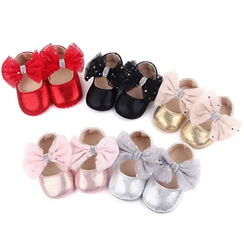 SABATUTU Infant Baby Girls Princess Wedding Dress Mary Jane Flats,Toddler Soft Sole Prewalker Sparkly Lightweight Shoes - 7
