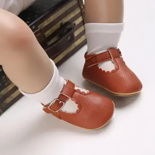 SABATUTU Infant Baby Girls Princess Wedding Dress Mary Jane Flats,Toddler Soft Sole Prewalker Sparkly Lightweight Shoes - 7