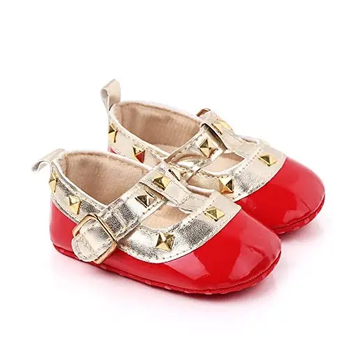 SABATUTU Infant Baby Girls Princess Wedding Dress Mary Jane Flats,Toddler Soft Sole Prewalker Sparkly Lightweight Shoes - 4