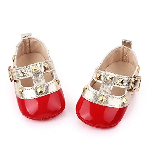 SABATUTU Infant Baby Girls Princess Wedding Dress Mary Jane Flats,Toddler Soft Sole Prewalker Sparkly Lightweight Shoes - 5