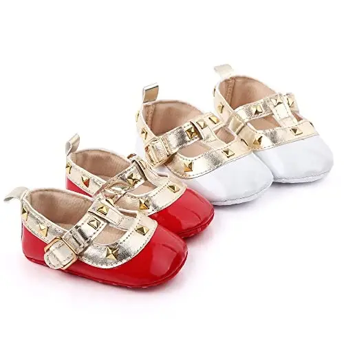 SABATUTU Infant Baby Girls Princess Wedding Dress Mary Jane Flats,Toddler Soft Sole Prewalker Sparkly Lightweight Shoes - 6