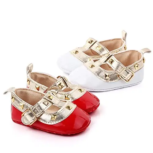 SABATUTU Infant Baby Girls Princess Wedding Dress Mary Jane Flats,Toddler Soft Sole Prewalker Sparkly Lightweight Shoes - 7