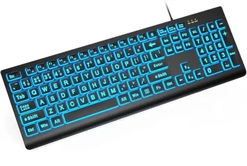 SABLUTE K11PRO Большая клавиатура с подсветкой и крупным шрифтом, проводная USB-клавиатура с подсветкой и крупными символами (в 3 раза больше), 7-цветными светодиодными клавишами, настольная клавиатура для ПК, ноутбука, Windows - 1