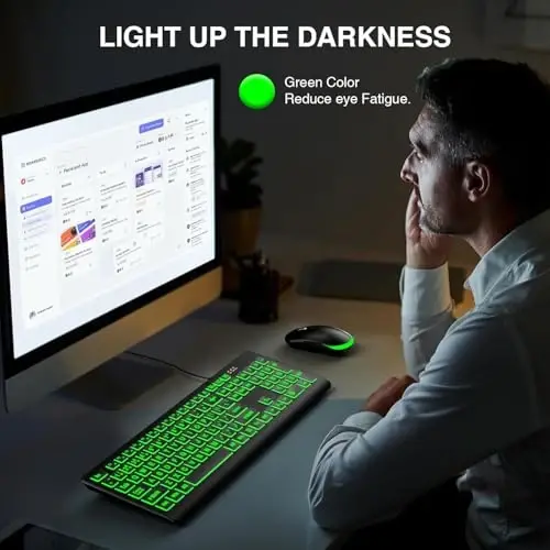 SABLUTE K11PRO Large Print Backlit Keyboard, 3X Larger Font Wired USB Lighted Computer Keyboard with 7-Color LED Illuminated Keys, Desktop Workstation Keyboard Compatible for PC Laptop Windows - 5