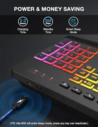 Wireless Keyboard with 8 Colored, 9 Effects Backlits, Wrist Rest, Phone Holder, Rechargeable Ergonomic Computer Keyboard with Silent Keys, 2.4G Lag-Free Cordless Set for PC, Laptop, Windows, MacBook - 6