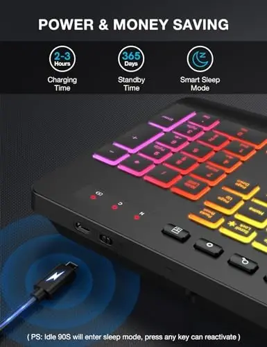 Wireless Keyboard with 8 Colored, 9 Effects Backlits, Wrist Rest, Phone Holder, Rechargeable Ergonomic Computer Keyboard with Silent Keys, 2.4G Lag-Free Cordless Set for PC, Laptop, Windows, MacBook - 5