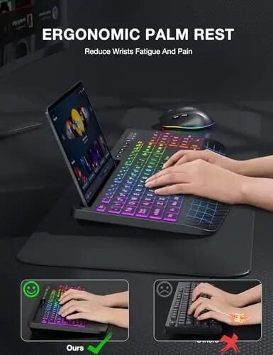 SABLUTE Wireless Keyboard and Mouse Combo, 9 Backlit Effects, Large Print | Phone Holder, 2.4G Lag-Free Ergonomic Keyboards, KM22 MAX Rechargeable Easy to See Set for Computer, Laptop, PC - 4