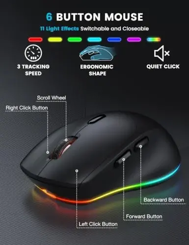 SABLUTE Wireless Keyboard and Mouse Combo, 9 Backlit Effects, Large Print | Phone Holder, 2.4G Lag-Free Ergonomic Keyboards, KM22 MAX Rechargeable Easy to See Set for Computer, Laptop, PC - 6