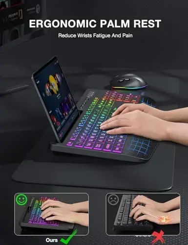 SABLUTE Wireless Keyboard and Mouse Combo, 9 Backlit Effects, Large Print, Wrist Rest, Phone Holder, 2.4G Lag-Free Ergonomic Keyboards, Rechargeable Easy to See Cordless Set for Computer, Laptop, PC - 4