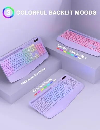 SABLUTE Wireless Keyboard and Mouse Combo, 9 Backlit Effects, RGB, 2.4GHz | Ergonomic Wrist Rest, Phone Holder, Rechargeable, Full Size, KM22 MAX Silent Set for Computer, Laptop, Mac, Windows (Purple) - SABLUTE (1)
