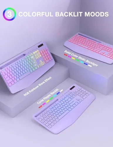 SABLUTE Wireless Keyboard and Mouse Combo, 9 Backlit Effects, RGB, 2.4GHz | Ergonomic Wrist Rest, Phone Holder, Rechargeable, Full Size, KM22 MAX Silent Set for Computer, Laptop, Mac, Windows (Purple) - SABLUTE (1)