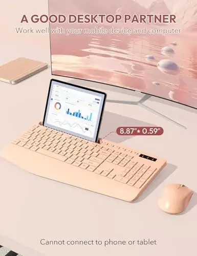 SABLUTE Wireless Keyboard and Mouse, Wrist Rest, Phone Holder, Batteries Included, 2.4G Lag-Free Ergonomic Keyboards Mouse Combo, Silent Cordless Set for Computer, Laptop, Mac, Windows (No Backlit) - 3