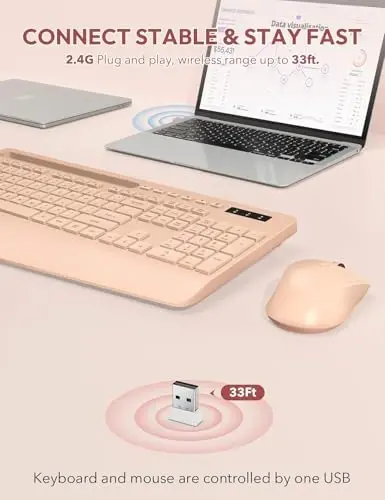 SABLUTE Wireless Keyboard and Mouse, Wrist Rest, Phone Holder, Batteries Included, 2.4G Lag-Free Ergonomic Keyboards Mouse Combo, Silent Cordless Set for Computer, Laptop, Mac, Windows (No Backlit) - 4