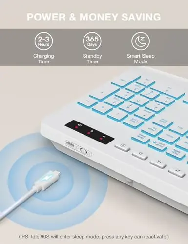SABLUTE Wireless Keyboard with 7 Colored Backlit, Wrist Rest, 2.4G Lag-Free | Phone Holder, Ergonomic Keyboards, Rechargeable Silent Cordless, for Computer, Laptop, Mac, Windows, Office, School, White - 5