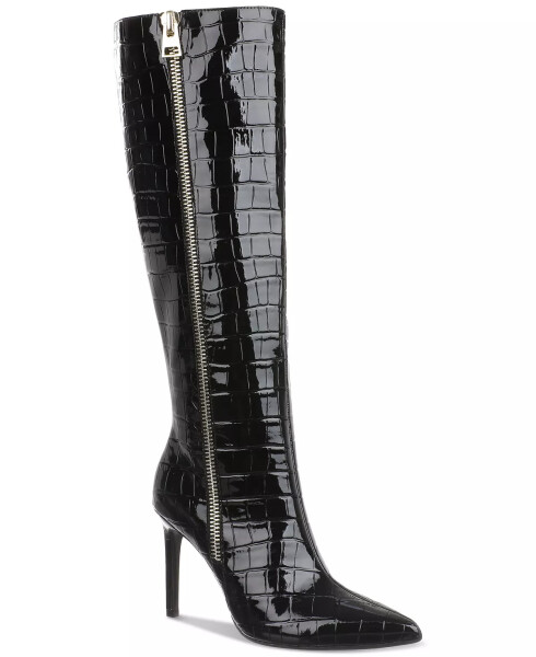 Sabrinaa Extra Wide-Calf Zip Knee High Boots, Created for Modazone Black Croc Extra Wild Calf - 1