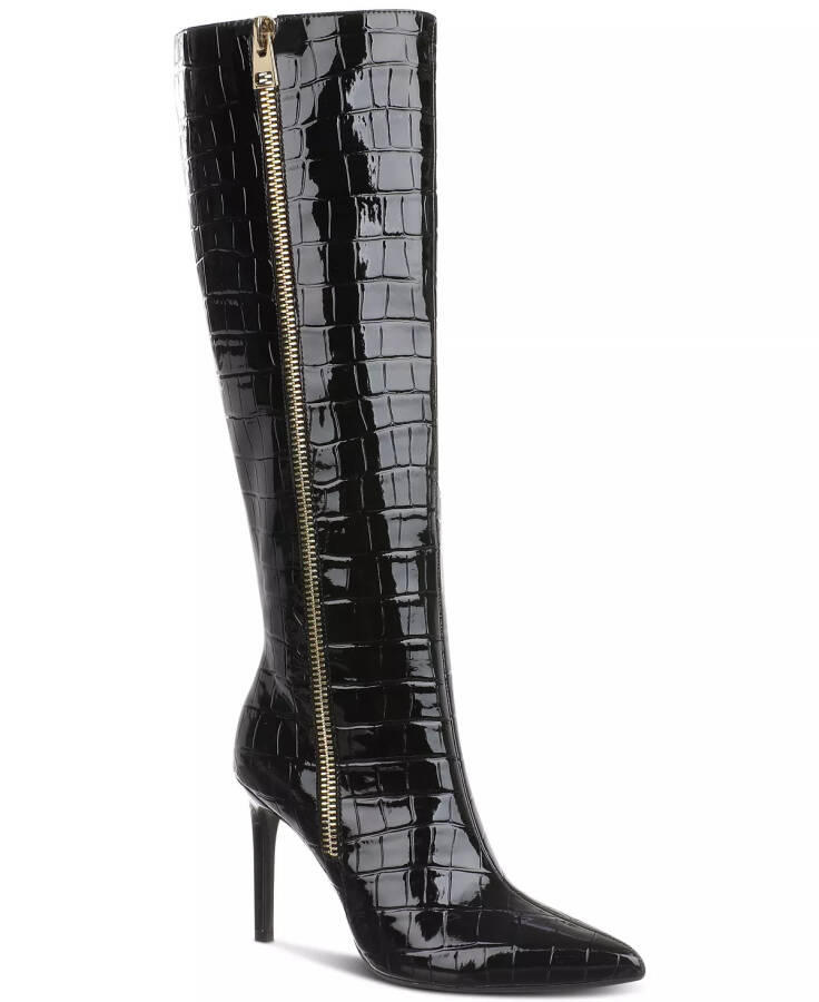 Sabrinaa Zip Knee High Boots, Created for Modazone Black Croc - 6